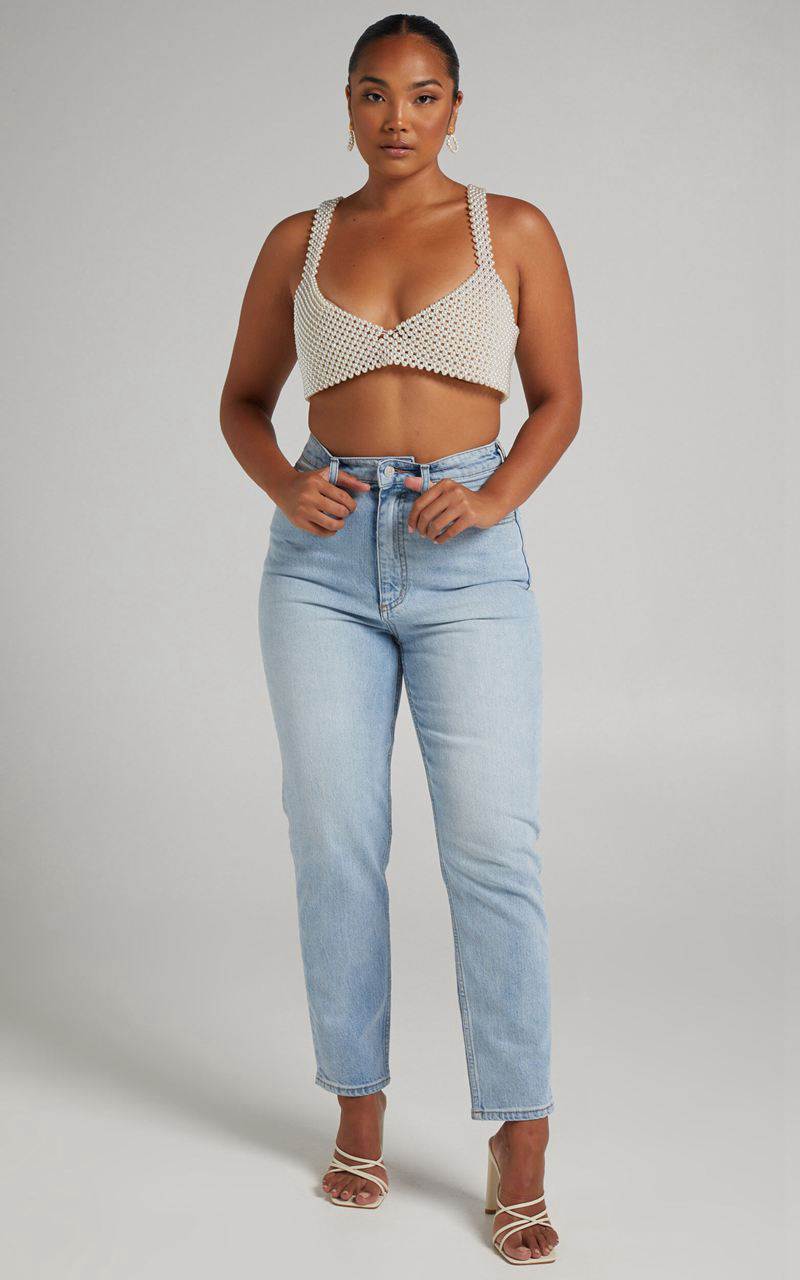 Showpo Peggy Top - V Neck Crop Top Pearl | KSTUXA190