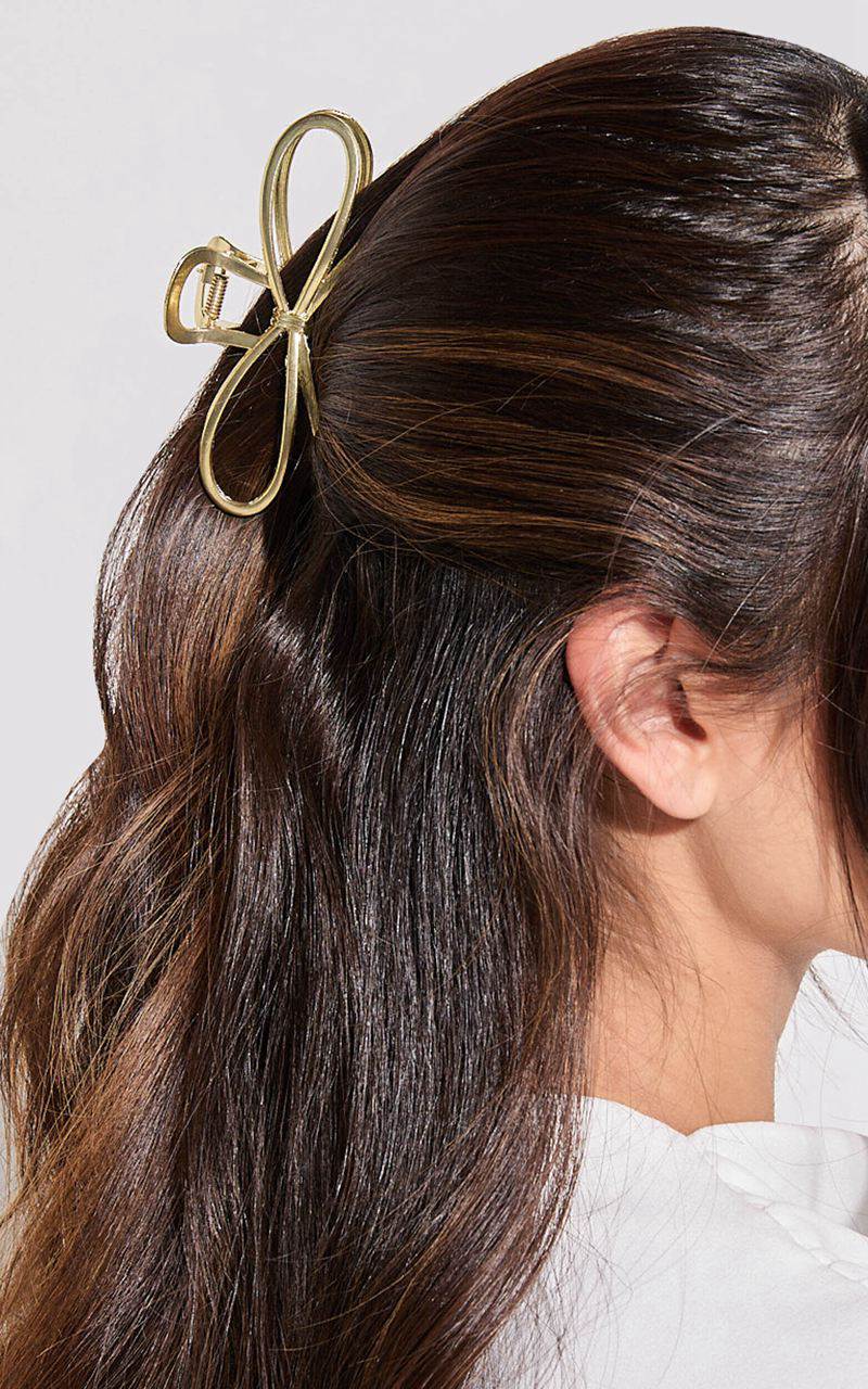 Showpo Perrie Hair Clip - Small Bow Detail Hair Clip Gold | ZMVYOG403