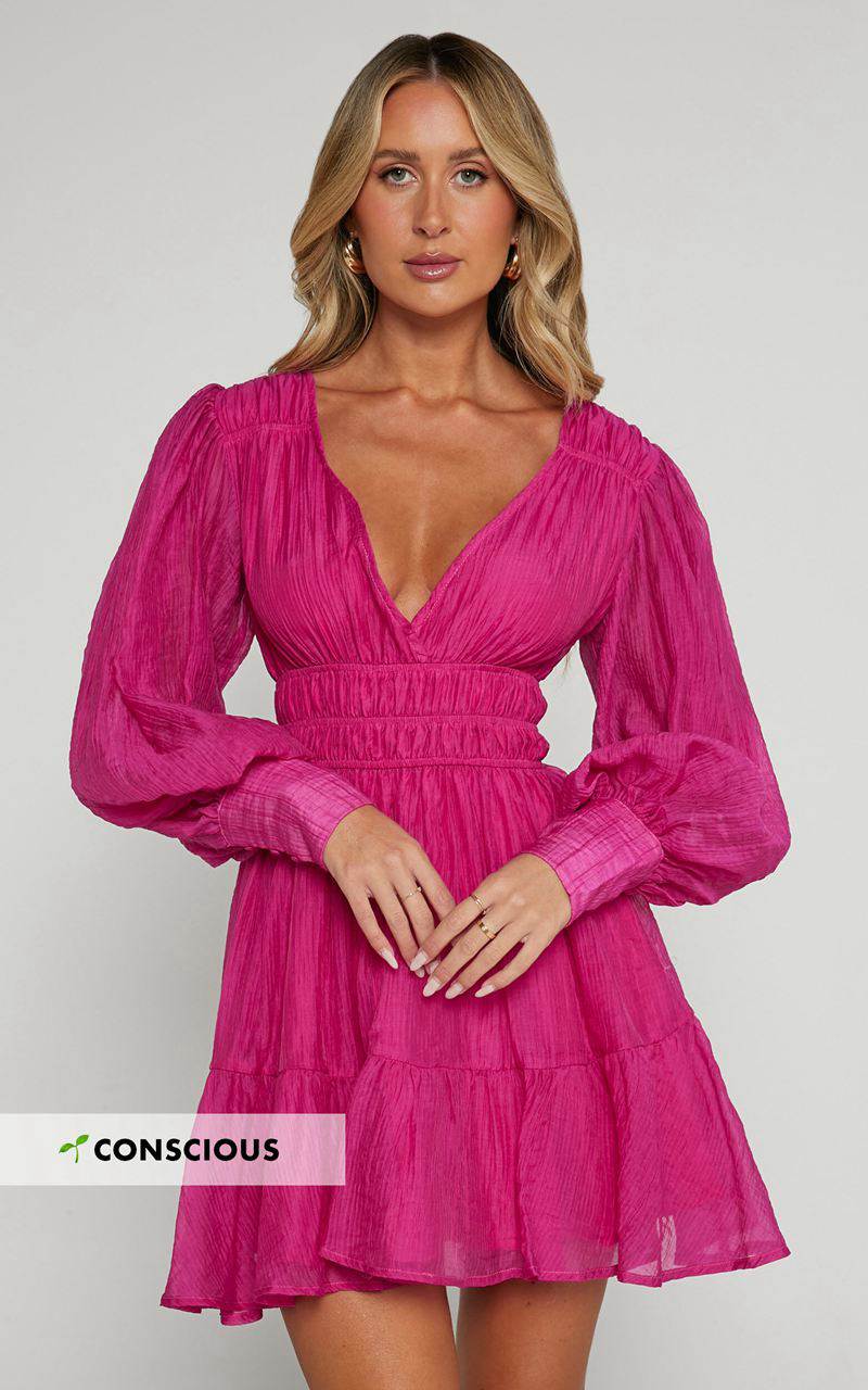 Showpo Phillipa Mini Dress - V Neck Dress Hot Pink | TYQBRL381