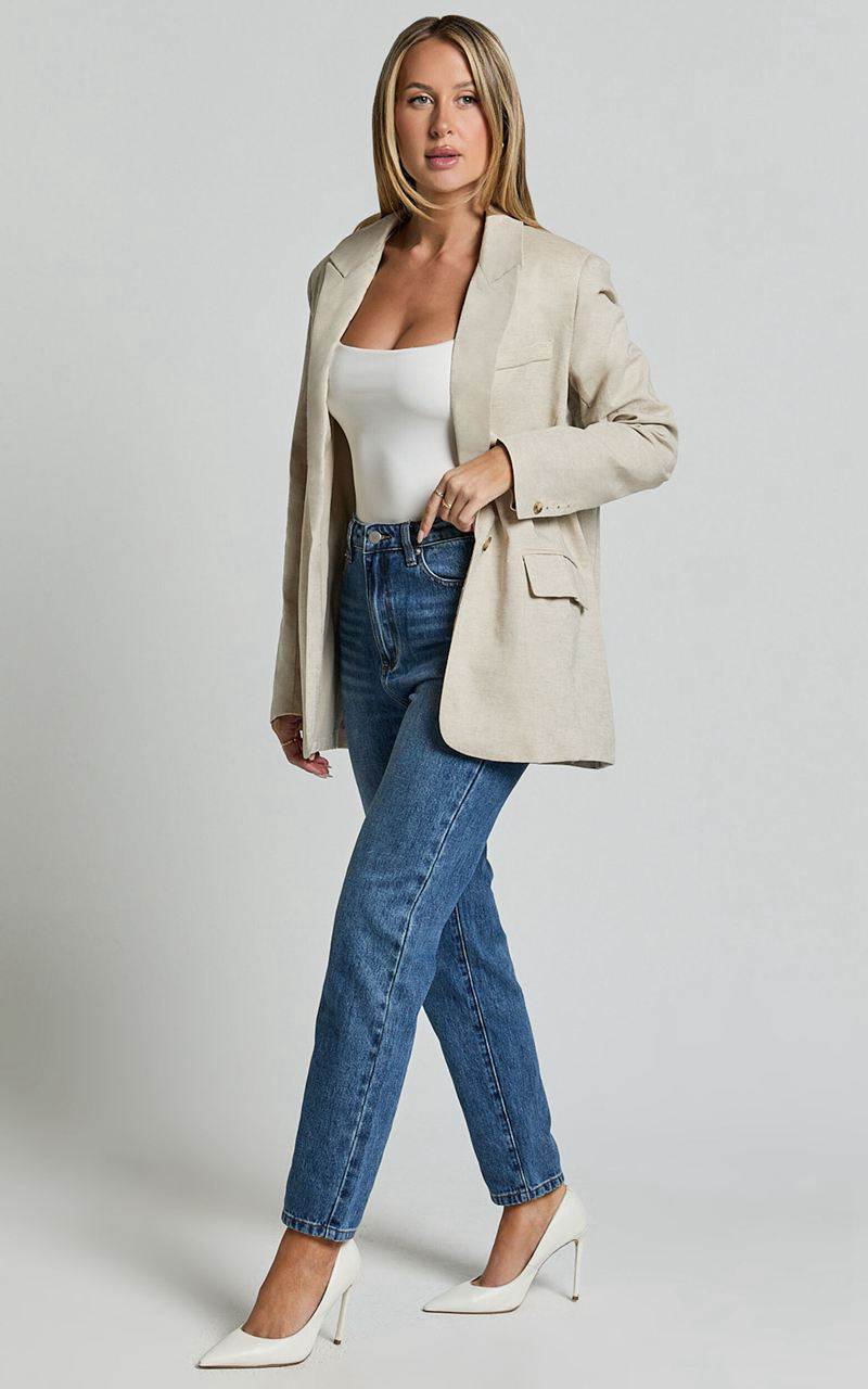 Showpo Pierce Blazer - Linen Look Oversized Single Breasted Blazer Natural | OLDEIT037