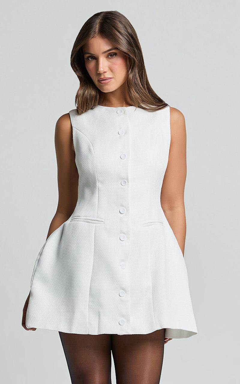 Showpo Polly Mini Dress - Button Down Line Look Dress White | HUOVKB132