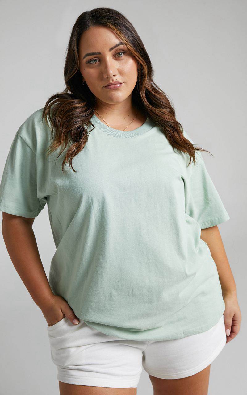 Showpo Prizza Top - Longlinge Boyfriend Tee Top Sage | ZGYPBJ486