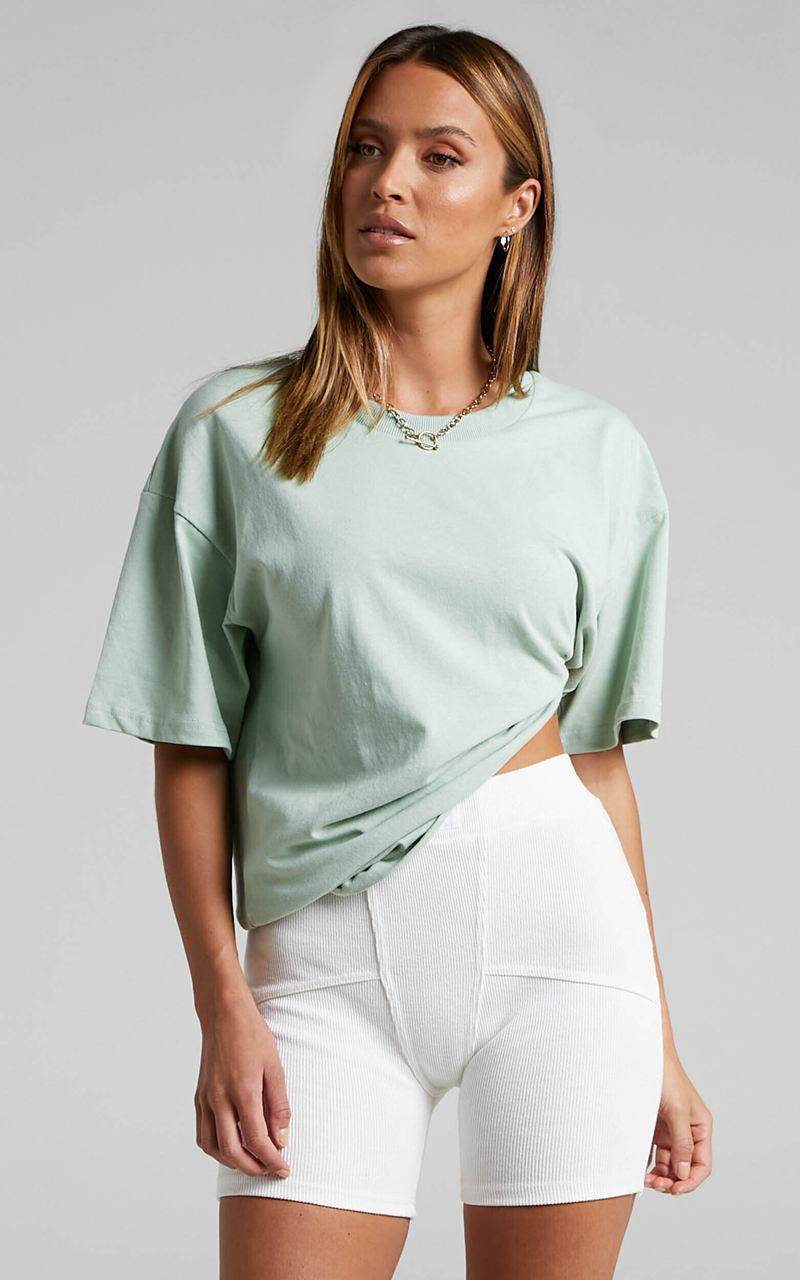 Showpo Prizza Top - Longlinge Boyfriend Tee Top Sage | ZGYPBJ486