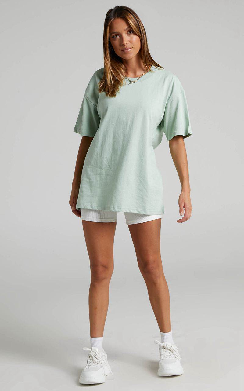 Showpo Prizza Top - Longlinge Boyfriend Tee Top Sage | ZGYPBJ486