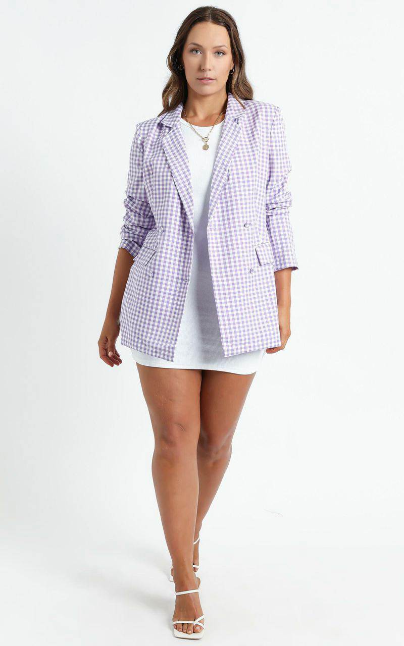 Showpo Quick To Win Blazer Lilac Check | CIYQGZ872