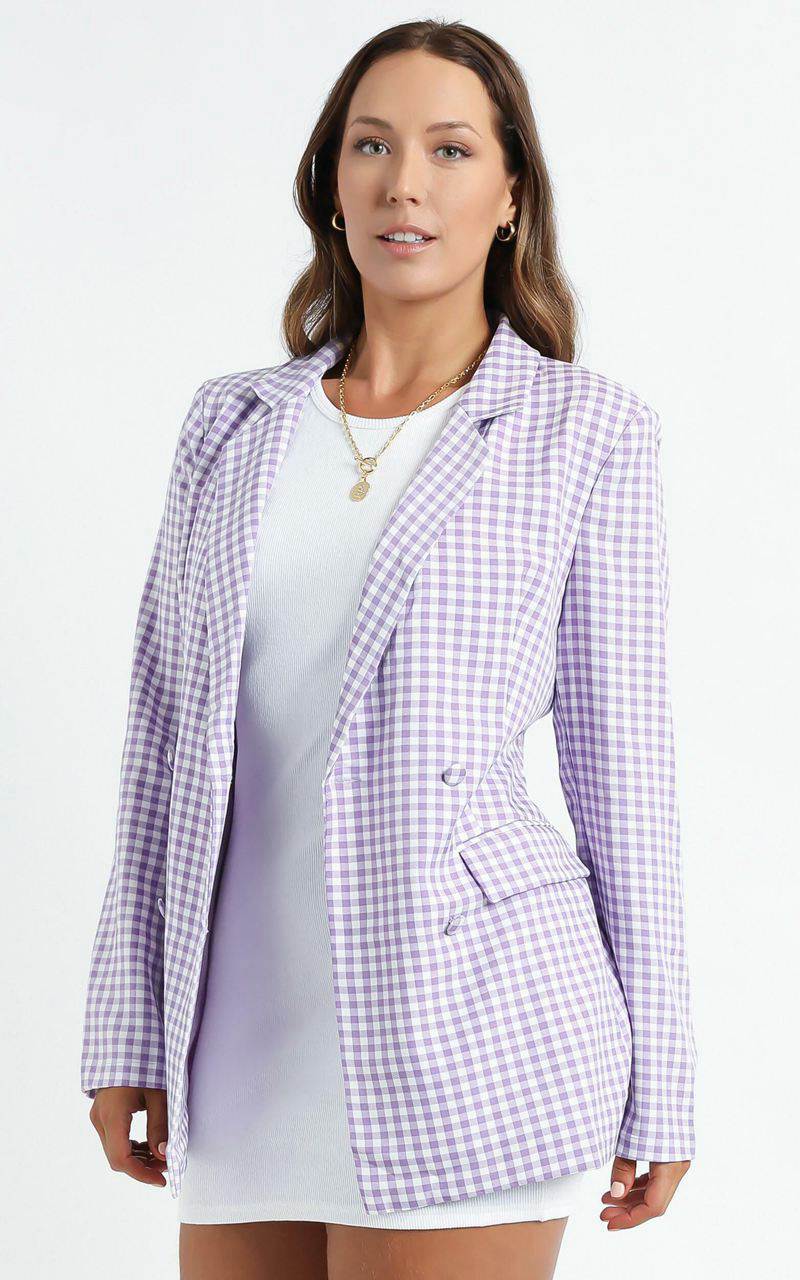 Showpo Quick To Win Blazer Lilac Check | CIYQGZ872