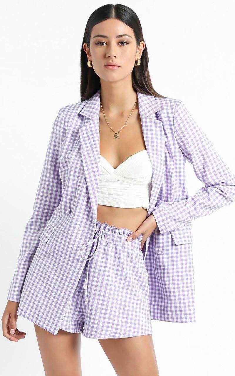 Showpo Quick To Win Blazer Lilac Check | CIYQGZ872