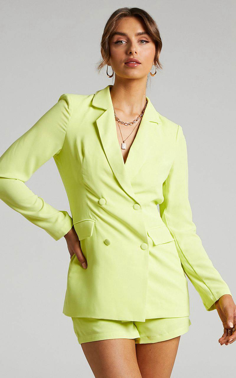 Showpo Quick To Win Blazer - Double Breasted Blazer Lime | AWEMYL543