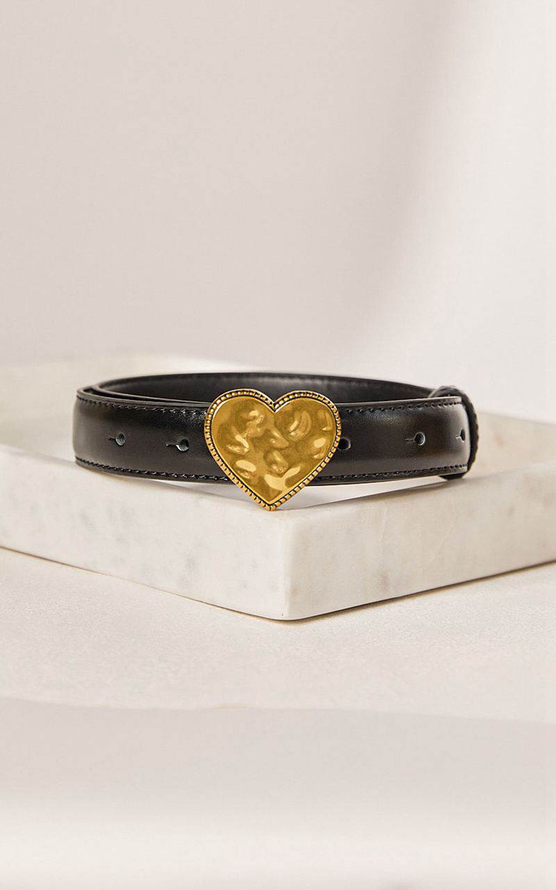 Showpo Quincy Belt - Thin Band Heart Detail Belt Black | MTPQLX805