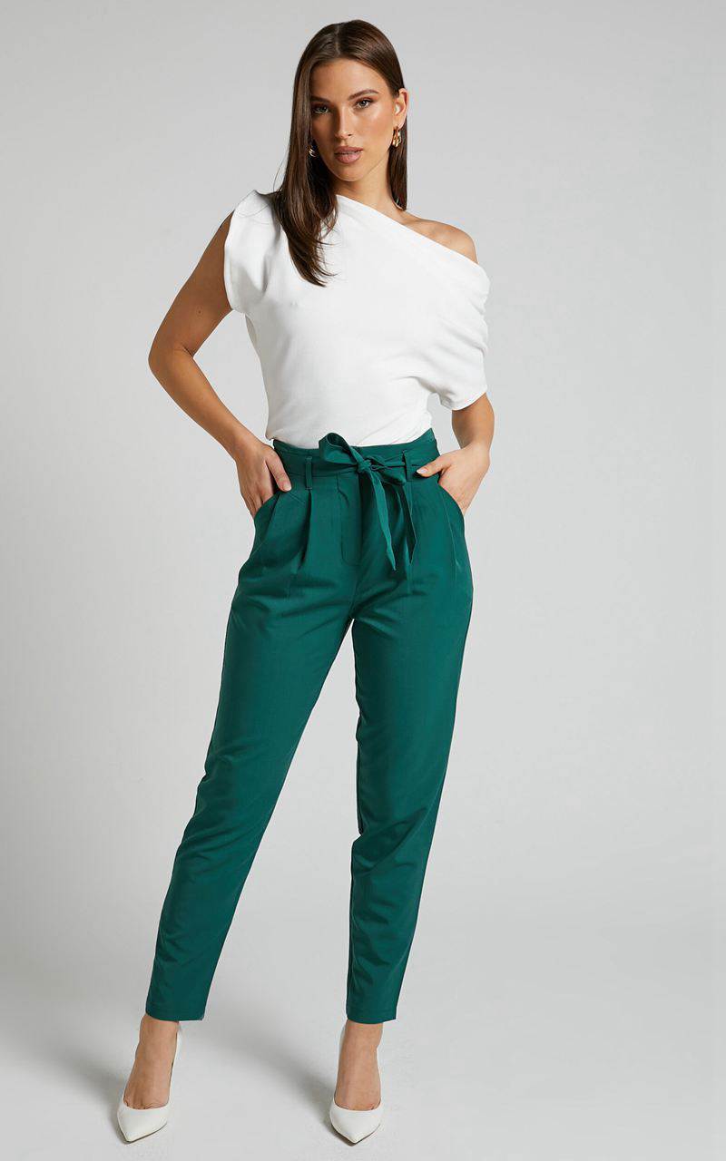 Showpo Raegen Pant - High Waist Tapered Leg Pant Forest Green | FMAGIW956