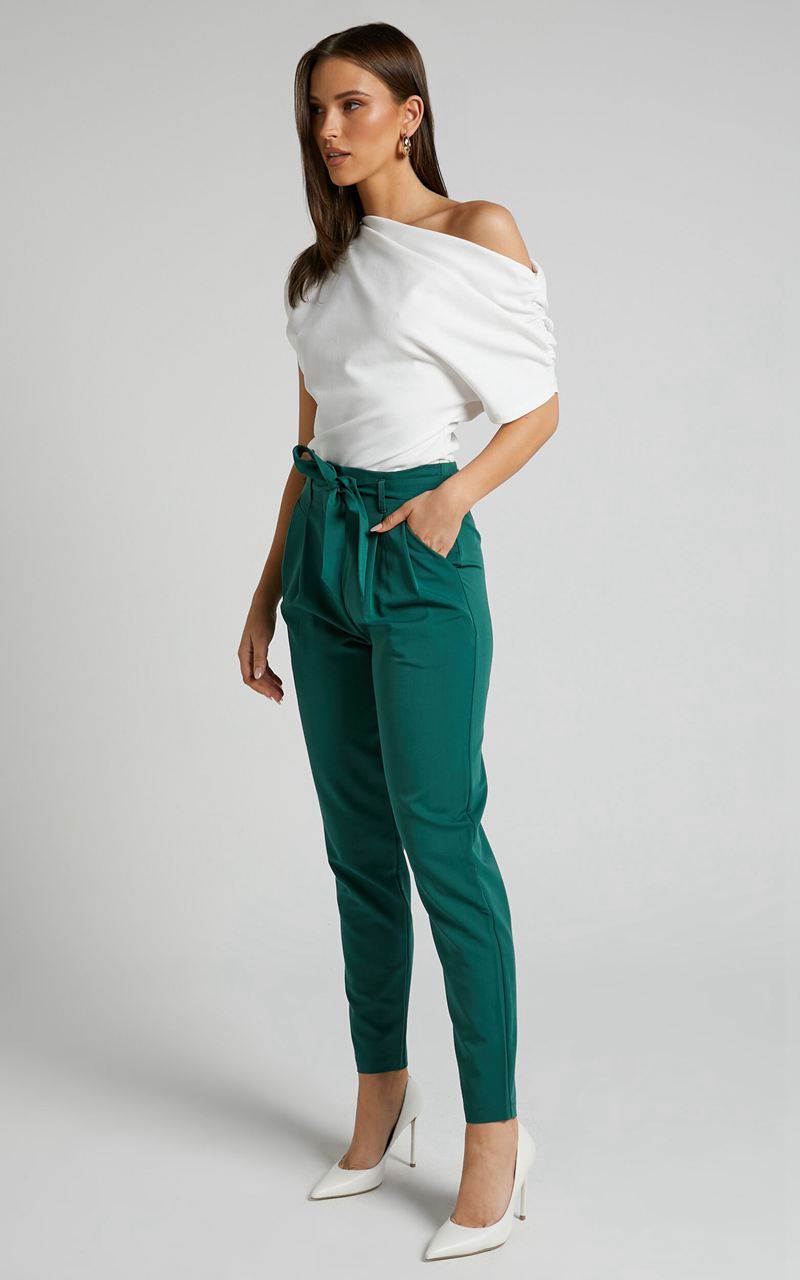 Showpo Raegen Pant - High Waist Tapered Leg Pant Forest Green | FMAGIW956