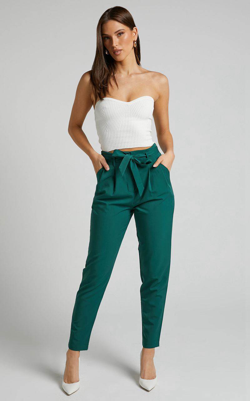 Showpo Raegen Pant - High Waist Tapered Leg Pant Forest Green | FMAGIW956