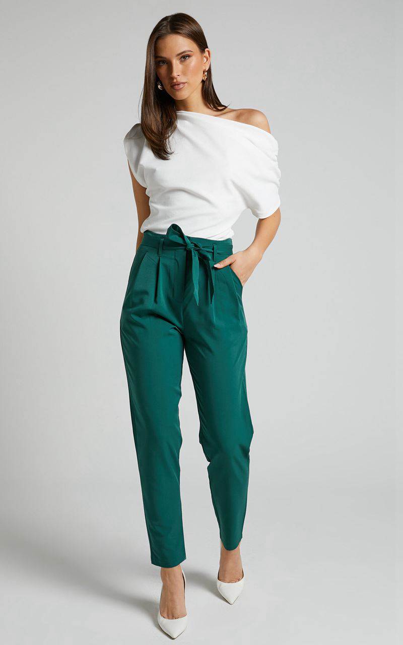 Showpo Raegen Pant - High Waist Tapered Leg Pant Forest Green | FMAGIW956