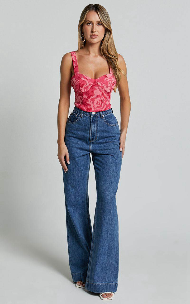 Showpo Rafaelle Top - Bustier Crop Top Pink Blur Floral | PVCDRG821