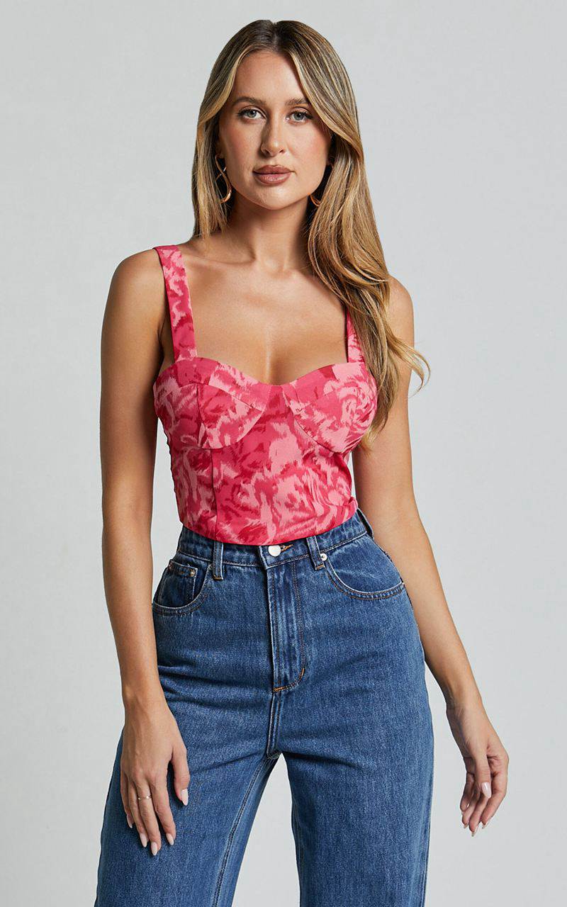 Showpo Rafaelle Top - Bustier Crop Top Pink Blur Floral | PVCDRG821