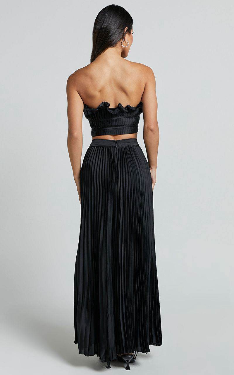 Showpo Reign Two Piece Set - Ruffle Crop Top And Thigh Split Midi Skirt Black | EQXRJH198