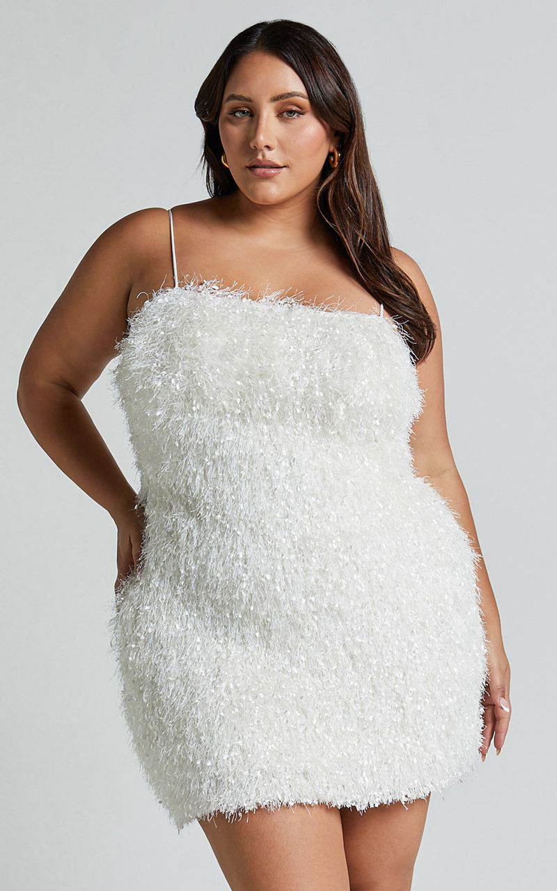 Showpo Reis Mini Dress - Textured Strapless Bodycon White | UQCIZV014