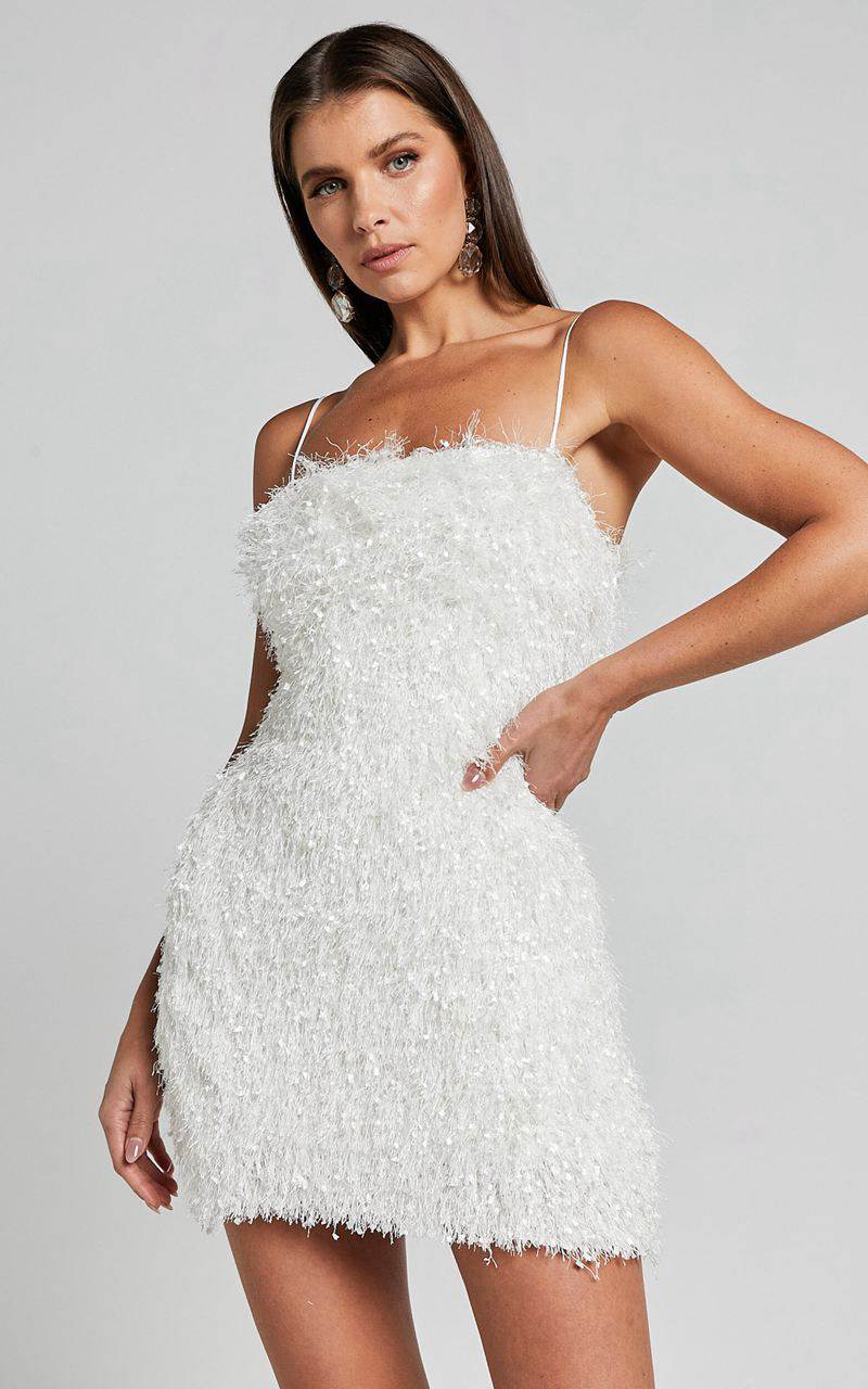 Showpo Reis Mini Dress - Textured Strapless Bodycon White | UQCIZV014