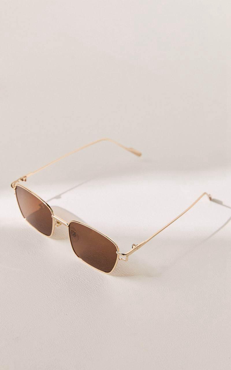 Showpo Remi Sunglasses - Square Thin Rim Sunglasses Gold | ANPTKW965