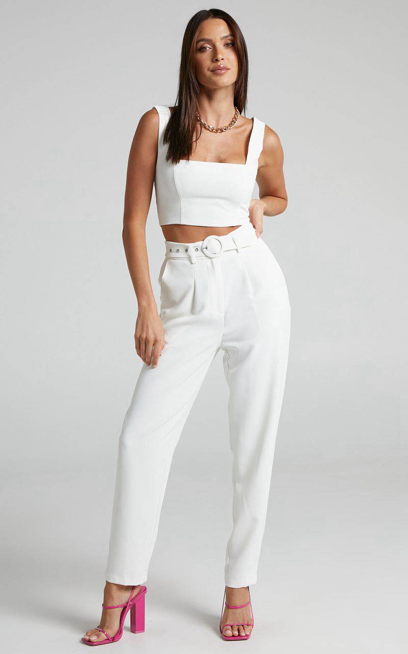 Showpo Reyna Two Piece Set - Crop Top And Tailored Pants Set White | LXFYEN783