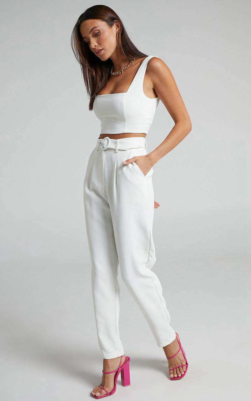 Showpo Reyna Two Piece Set - Crop Top And Tailored Pants Set White | LXFYEN783