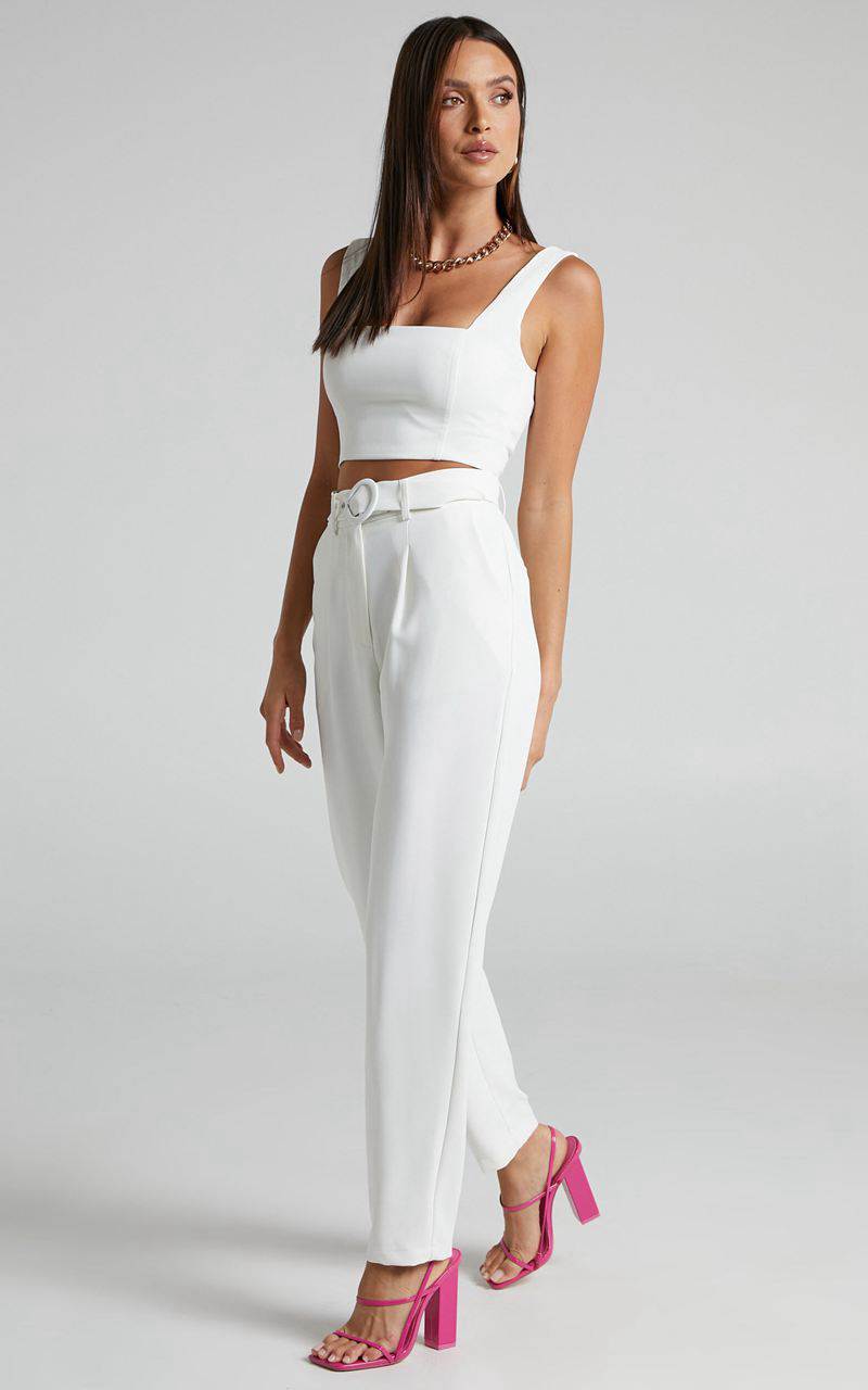 Showpo Reyna Two Piece Set - Crop Top And Tailored Pants Set White | LXFYEN783