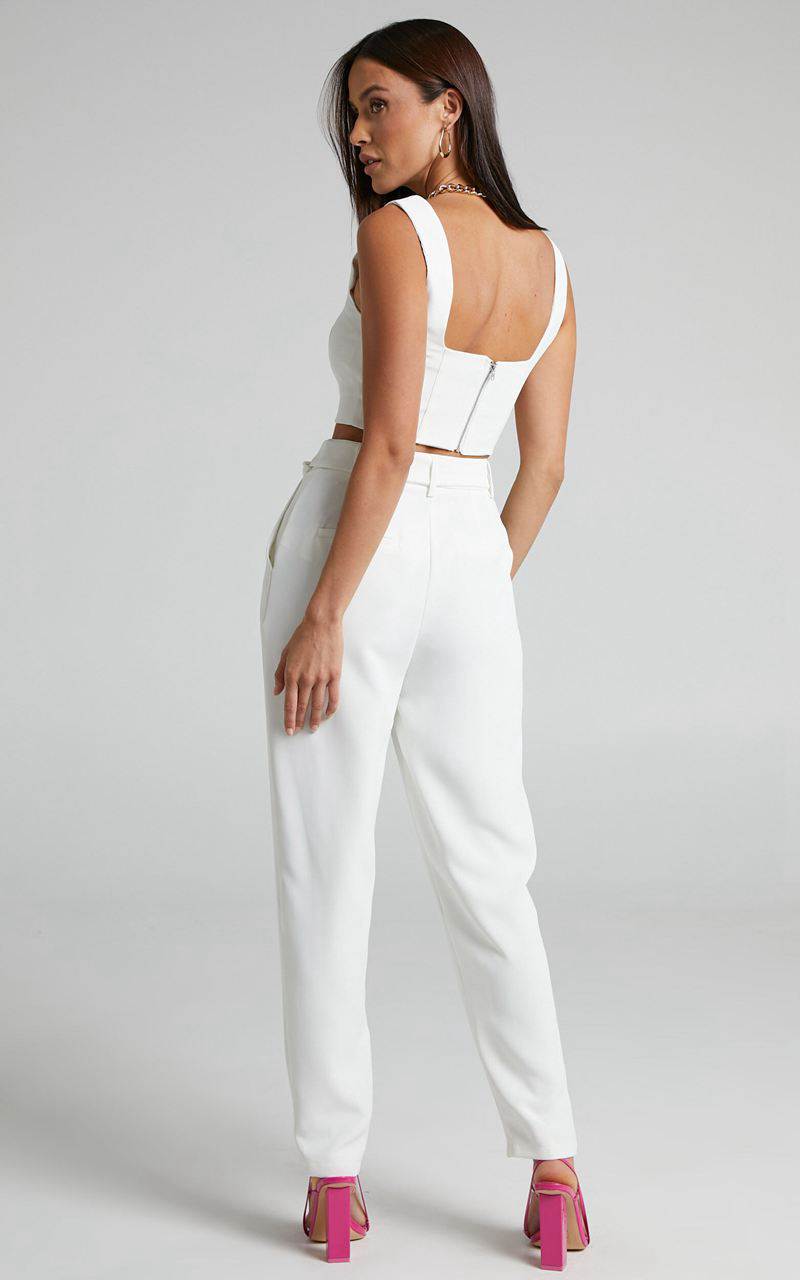 Showpo Reyna Two Piece Set - Crop Top And Tailored Pants Set White | LXFYEN783