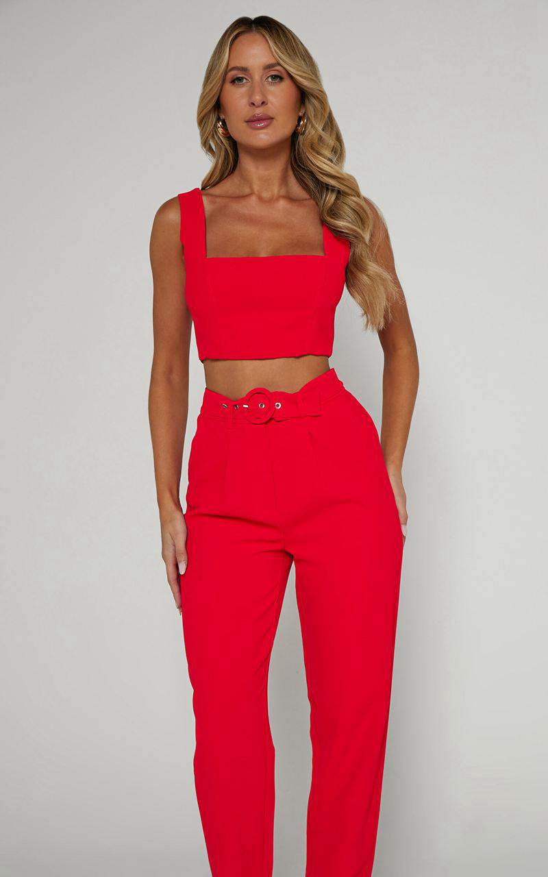 Showpo Reyna Two Piece Set - Crop Top And Tailored Pants Set Red | EMOPZL453