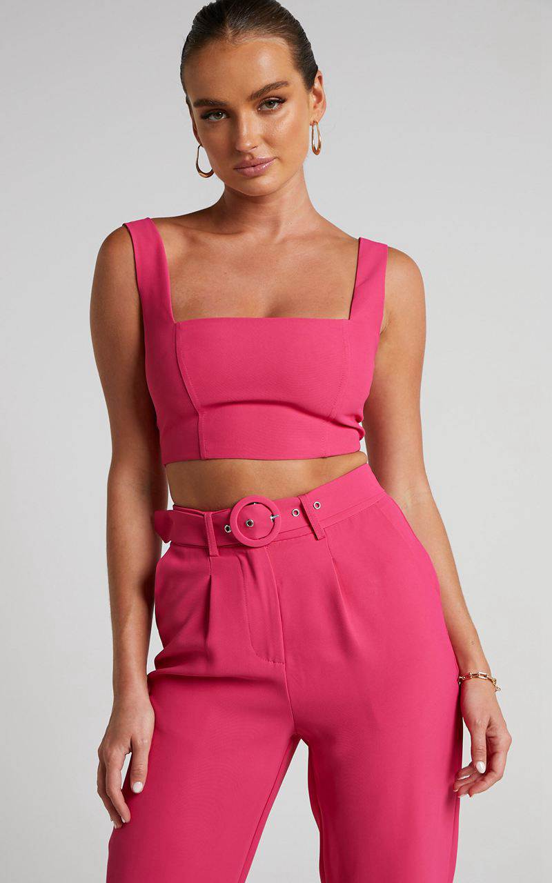 Showpo Reyna Two Piece Set - Crop Top And Tailored Pants Set Pink | TJONZI179