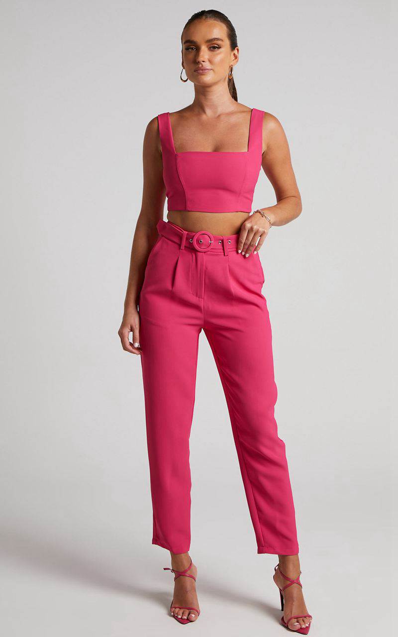 Showpo Reyna Two Piece Set - Crop Top And Tailored Pants Set Pink | TJONZI179