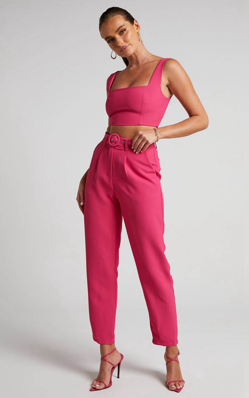 Showpo Reyna Two Piece Set - Crop Top And Tailored Pants Set Pink | TJONZI179