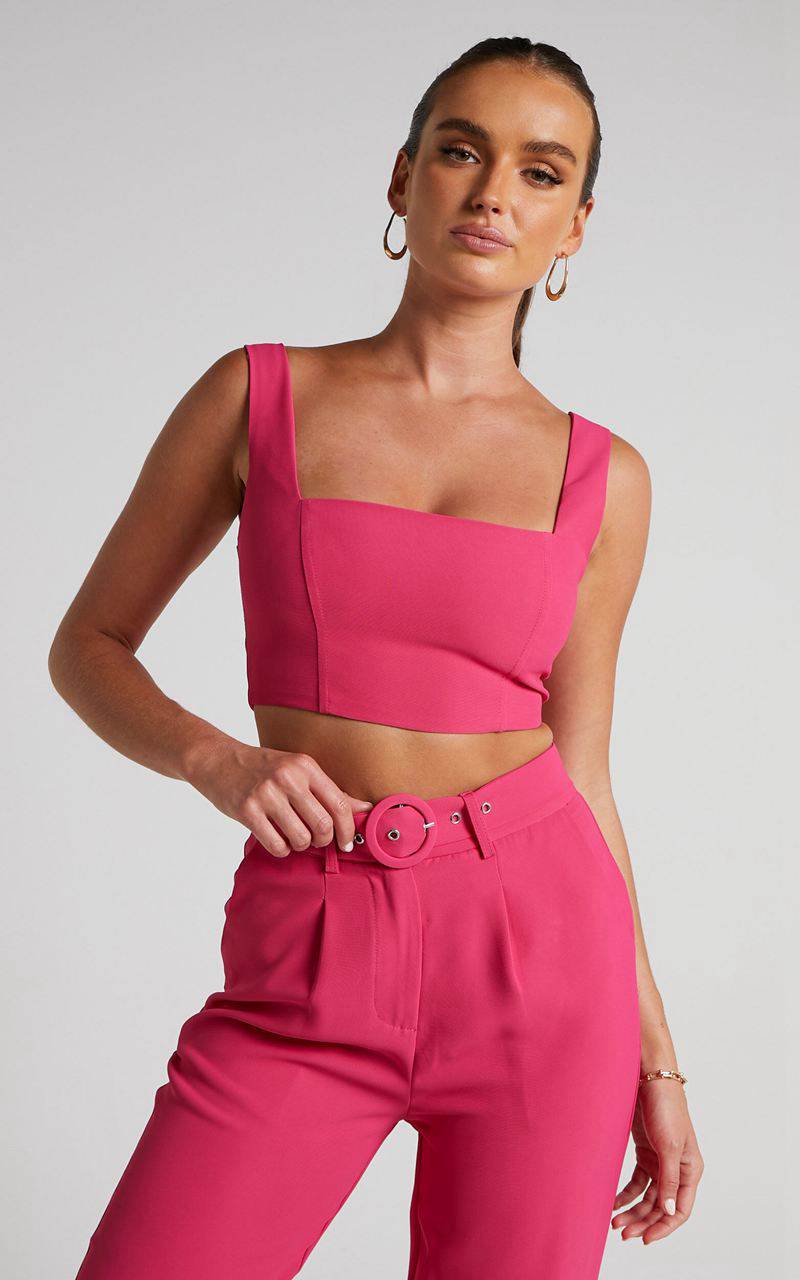 Showpo Reyna Two Piece Set - Crop Top And Tailored Pants Set Pink | TJONZI179