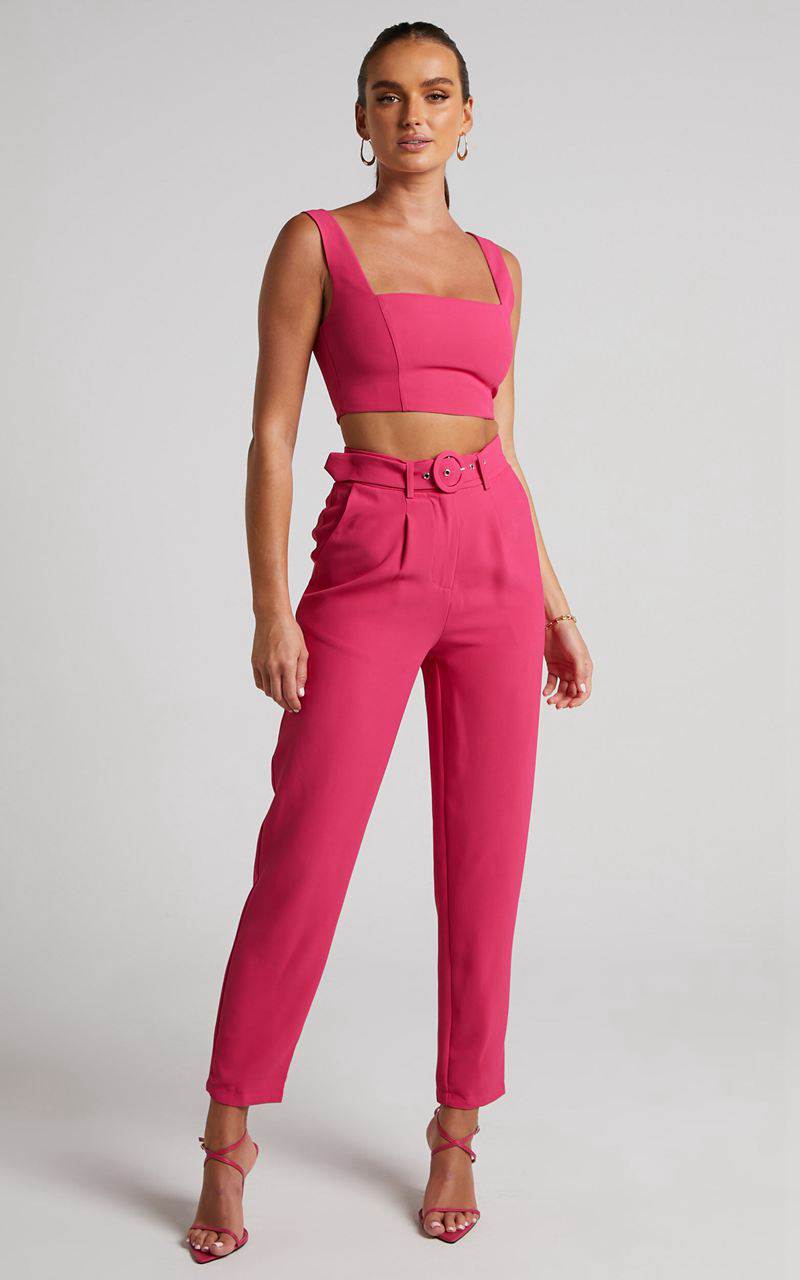 Showpo Reyna Two Piece Set - Crop Top And Tailored Pants Set Pink | TJONZI179