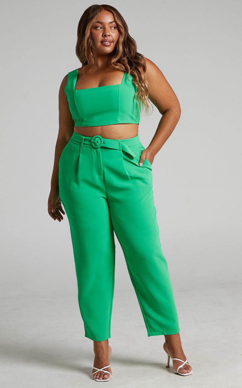 Showpo Reyna Two Piece Set - Crop Top And Tailored Pants Set Green | ZOHYPX340