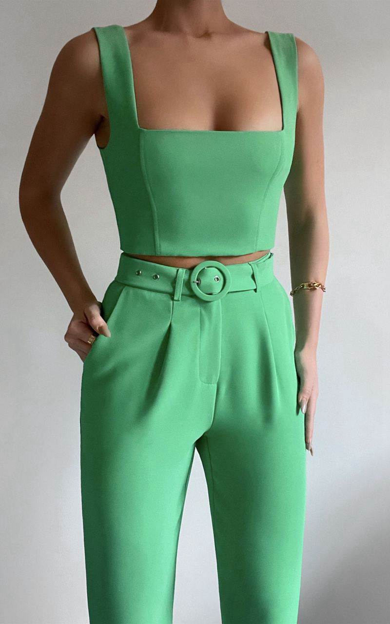 Showpo Reyna Two Piece Set - Crop Top And Tailored Pants Set Green | ZOHYPX340