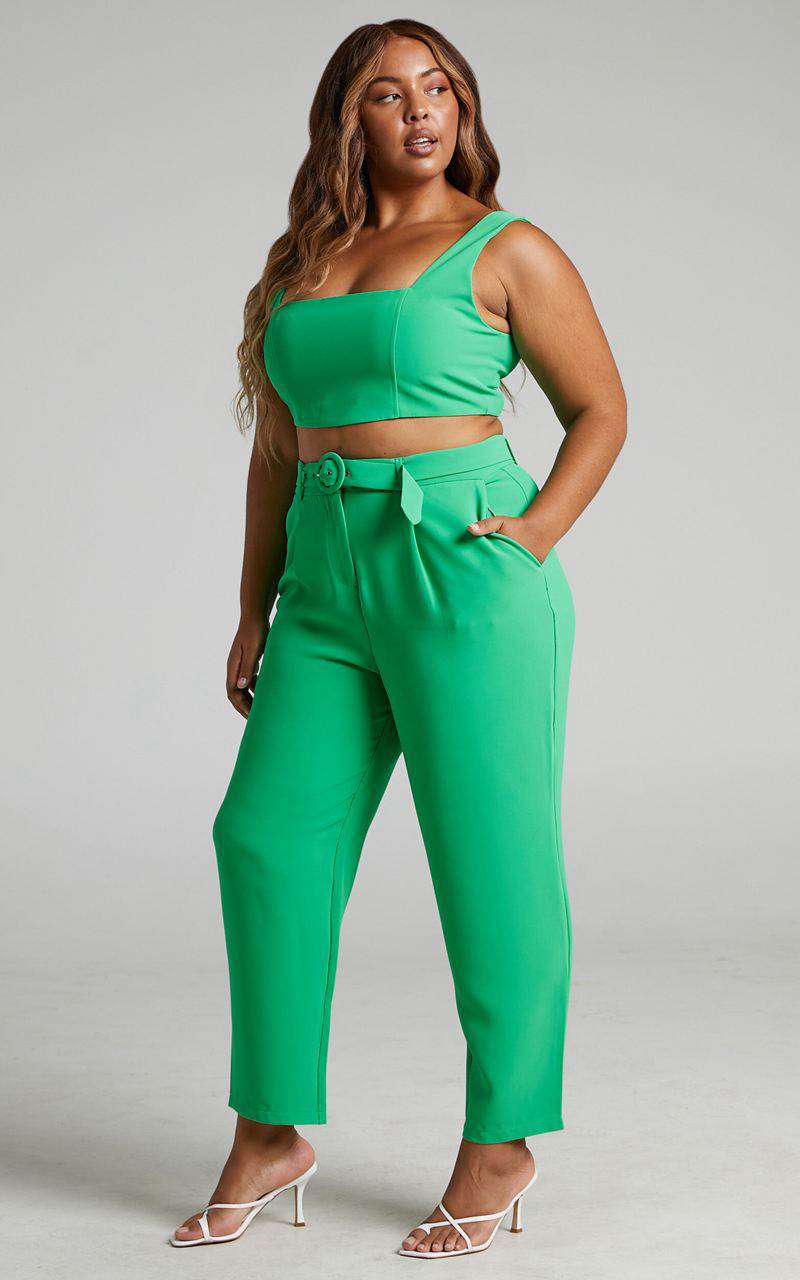 Showpo Reyna Two Piece Set - Crop Top And Tailored Pants Set Green | ZOHYPX340