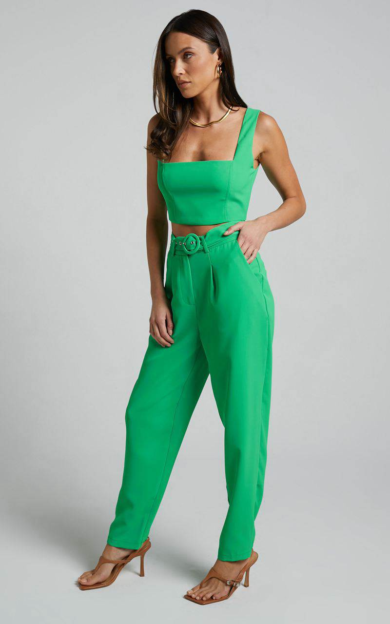 Showpo Reyna Two Piece Set - Crop Top And Tailored Pants Set Green | ZOHYPX340