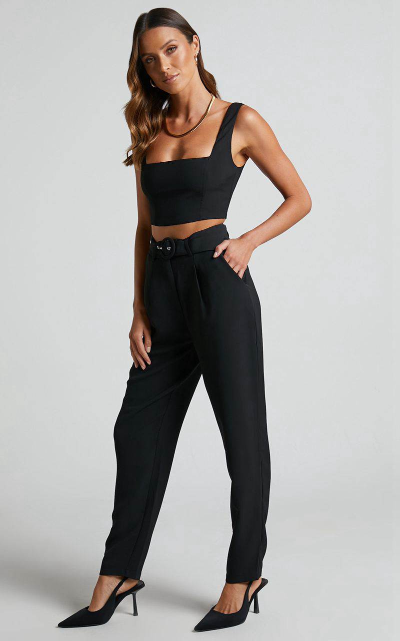 Showpo Reyna Two Piece Set - Crop Top And Tailored Pants Set Black | BMKTQZ152