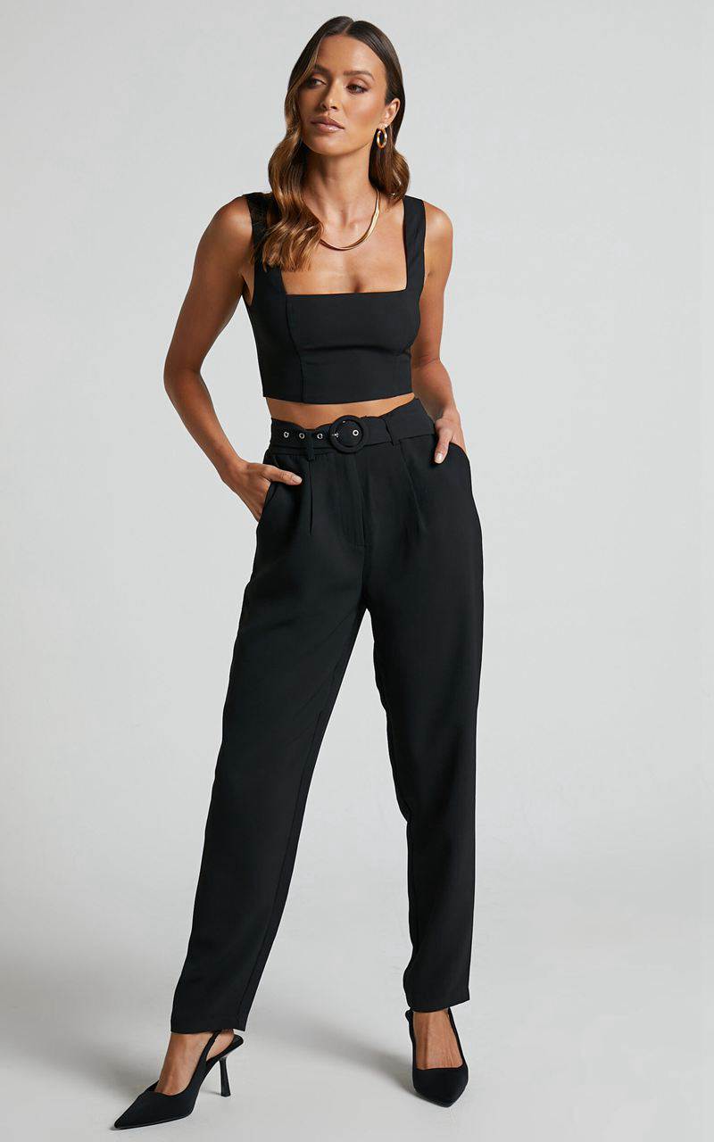 Showpo Reyna Two Piece Set - Crop Top And Tailored Pants Set Black | BMKTQZ152