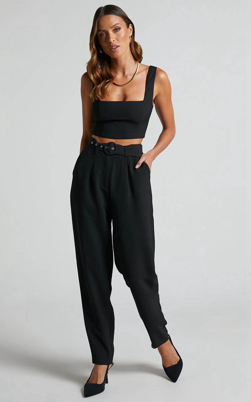 Showpo Reyna Two Piece Set - Crop Top And Tailored Pants Set Black | BMKTQZ152