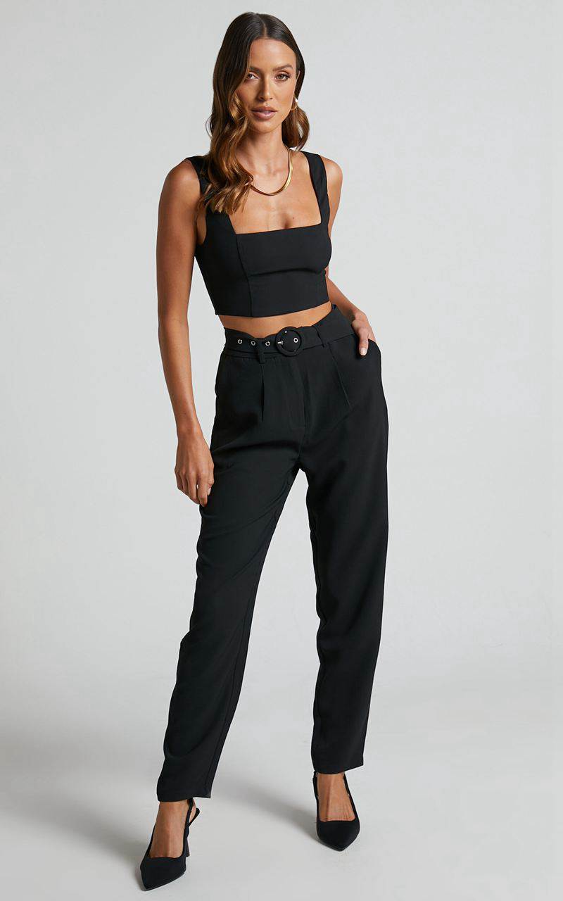 Showpo Reyna Two Piece Set - Crop Top And Tailored Pants Set Black | BMKTQZ152