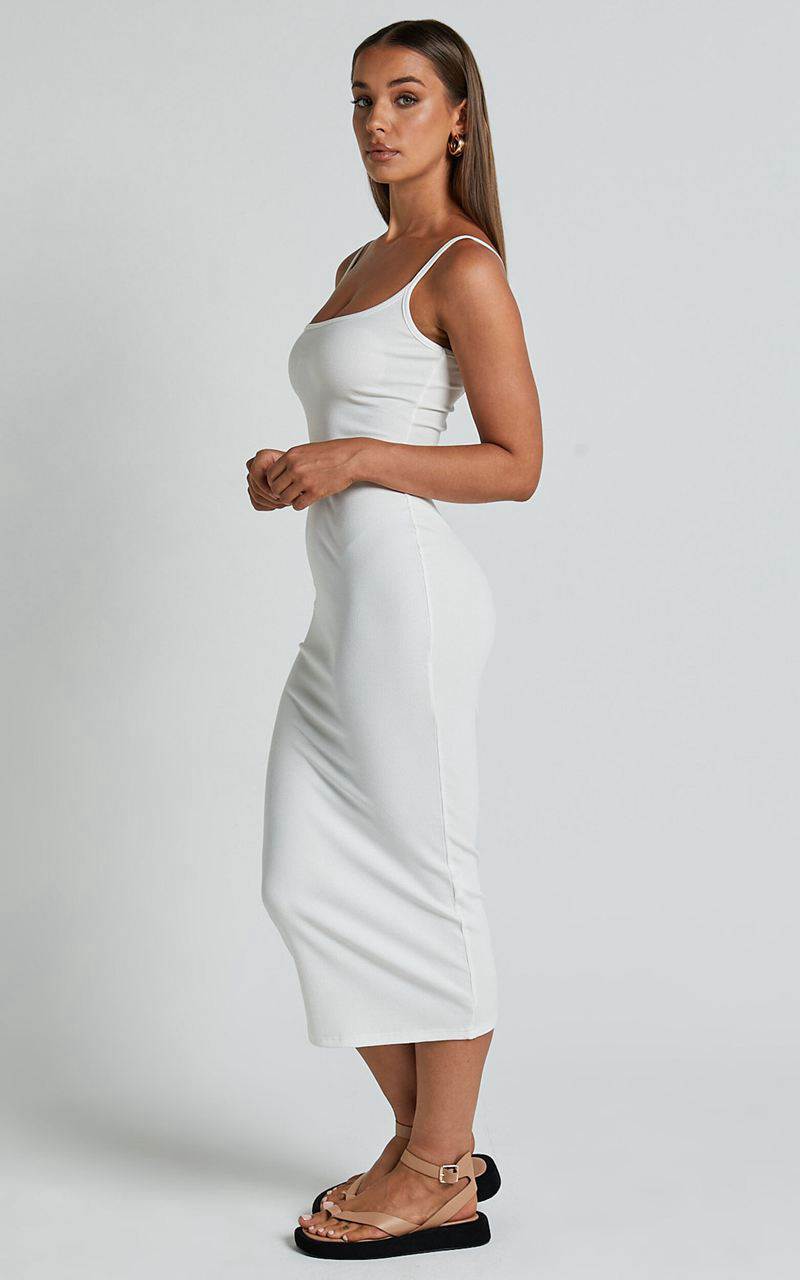 Showpo Reyneth Midi Dress - Low Back Bodycon Rib Dress Off White | HQCJTD328