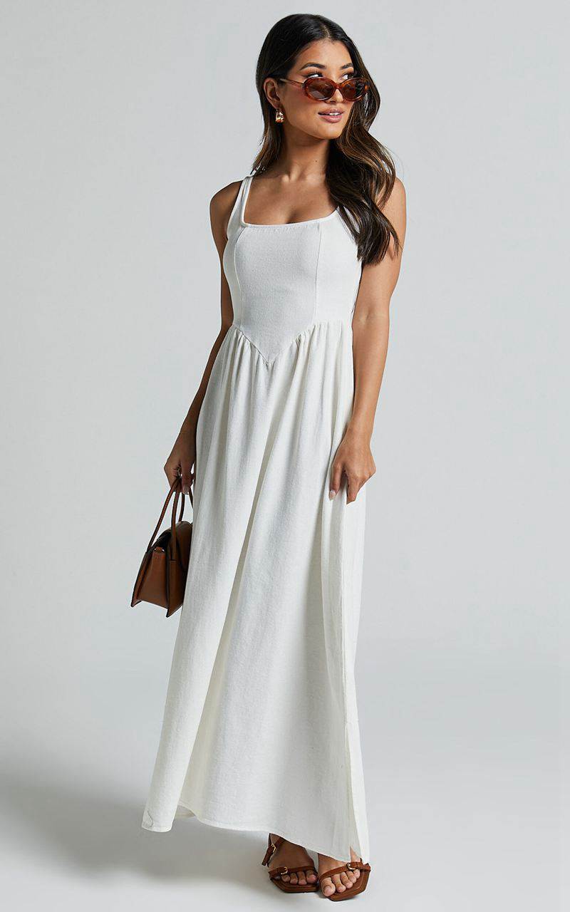 Showpo Rhaziya Midi Dress - Sleeveless Straight Neck Fit And Flare Dress White | KAGPWO735