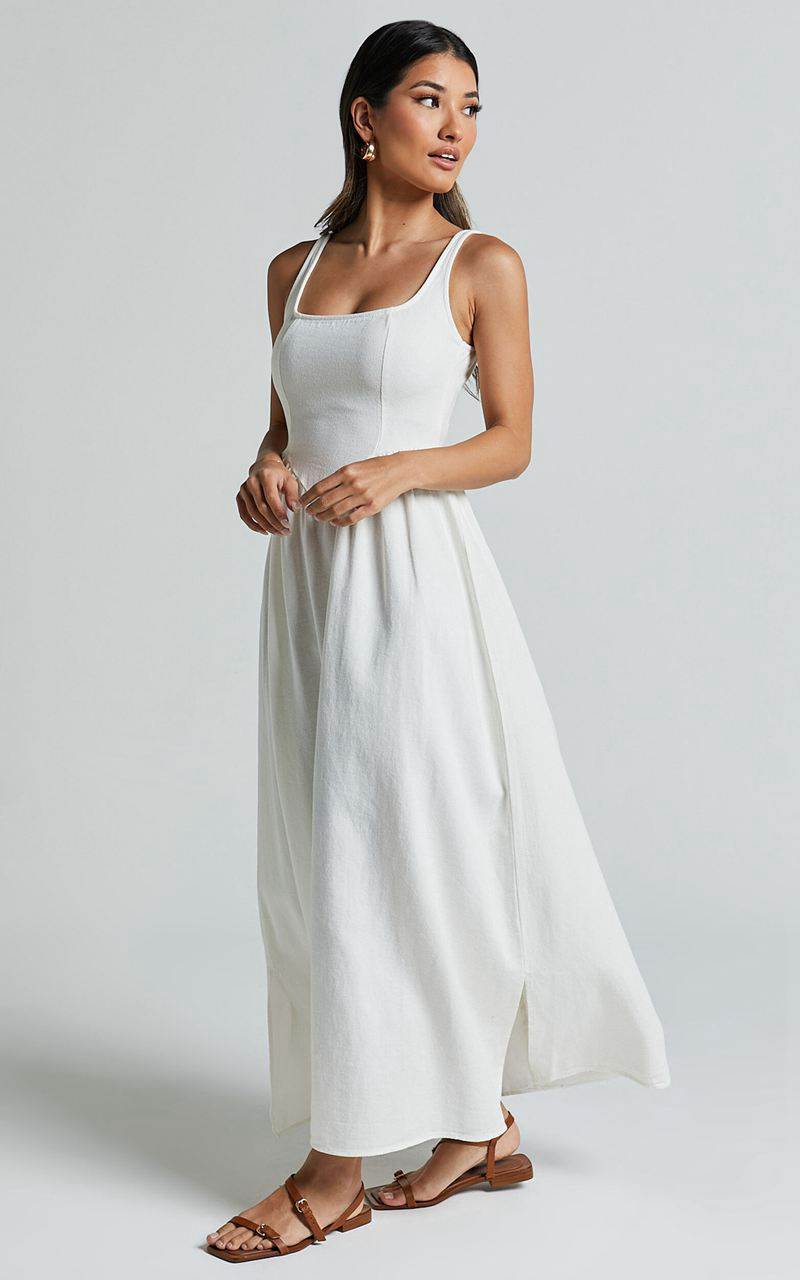 Showpo Rhaziya Midi Dress - Sleeveless Straight Neck Fit And Flare Dress White | KAGPWO735