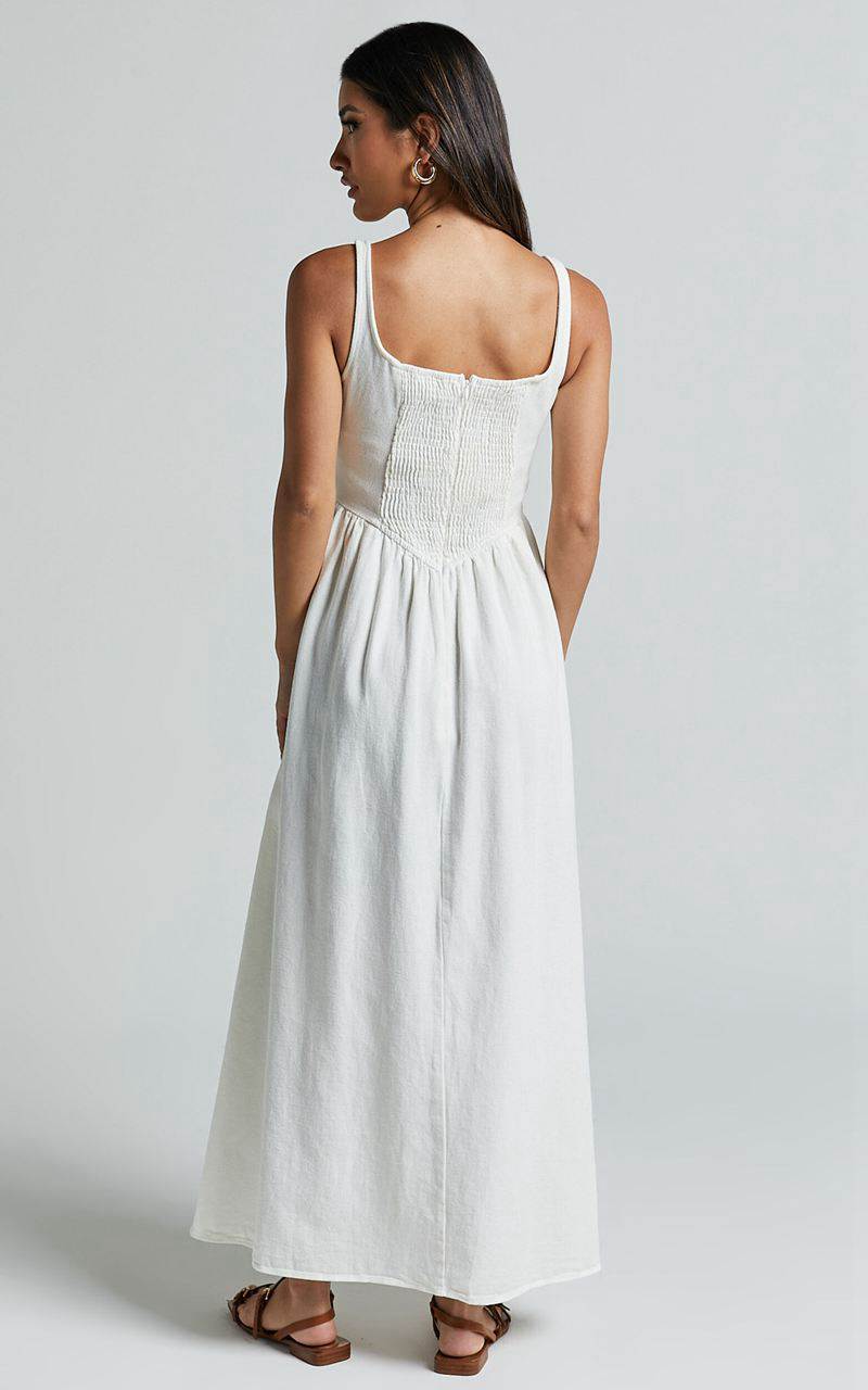 Showpo Rhaziya Midi Dress - Sleeveless Straight Neck Fit And Flare Dress White | KAGPWO735