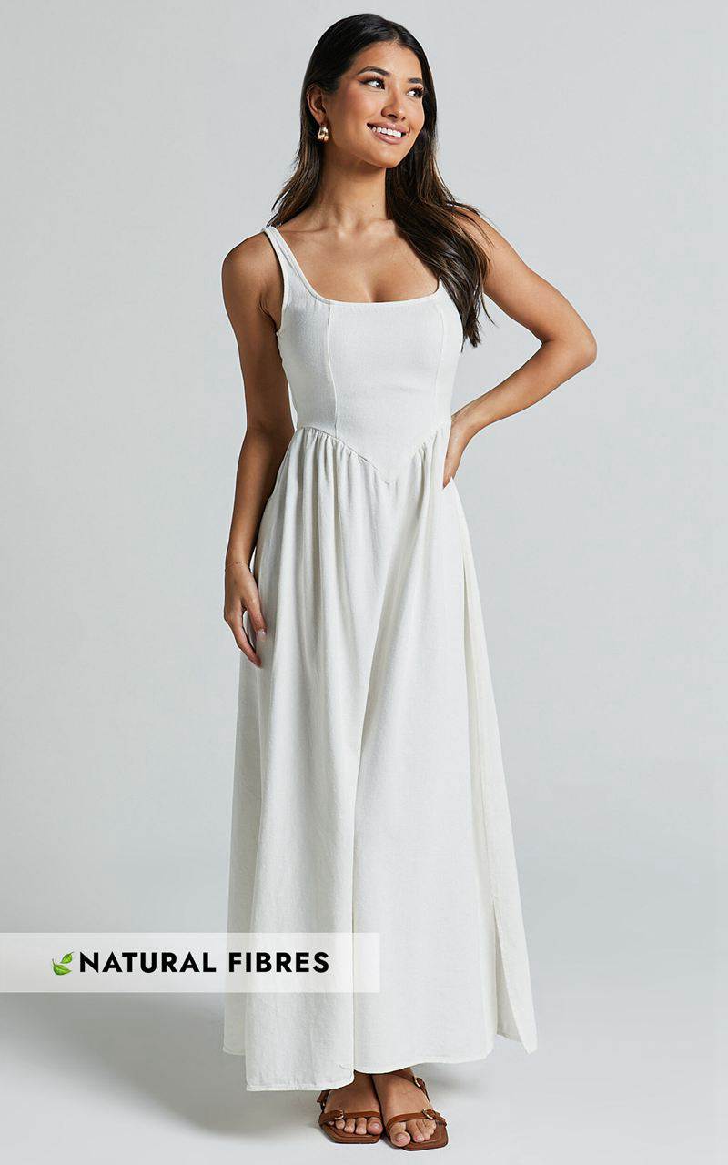 Showpo Rhaziya Midi Dress - Sleeveless Straight Neck Fit And Flare Dress White | KAGPWO735