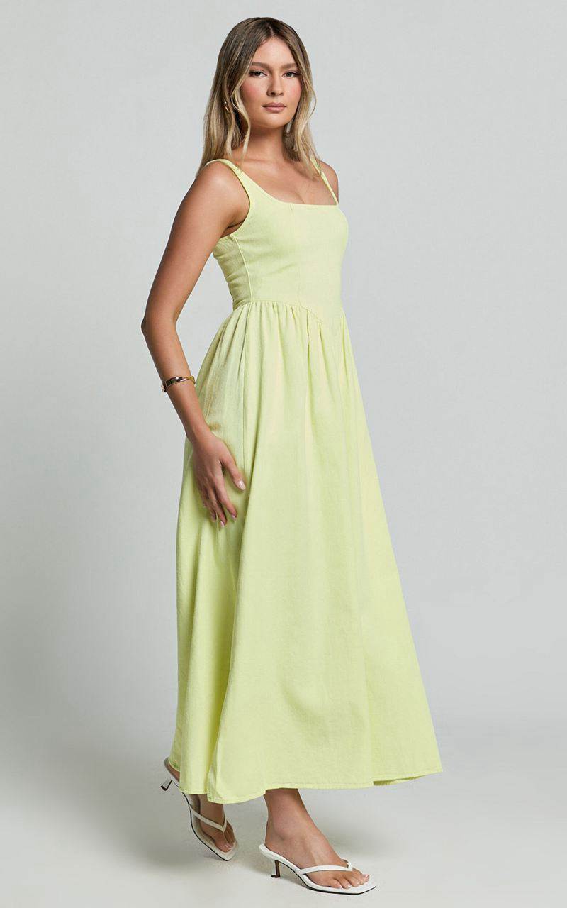 Showpo Rhaziya Midi Dress - Sleeveless Straight Neck Fit And Flare Dress Citrus | CUWAVY029