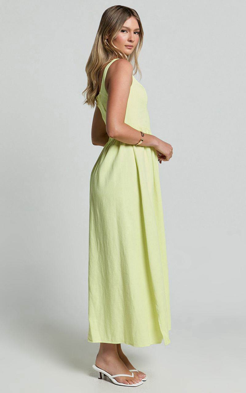 Showpo Rhaziya Midi Dress - Sleeveless Straight Neck Fit And Flare Dress Citrus | CUWAVY029