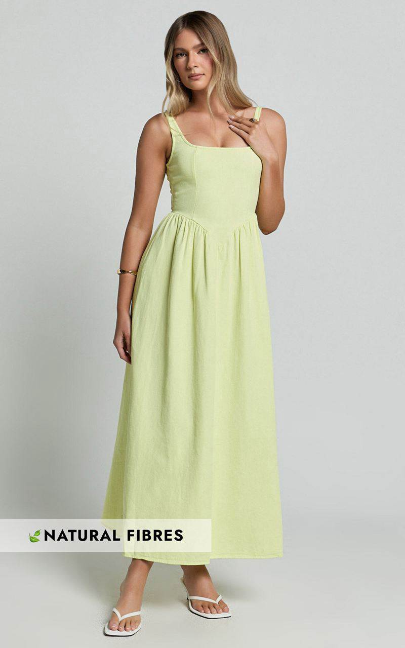 Showpo Rhaziya Midi Dress - Sleeveless Straight Neck Fit And Flare Dress Citrus | CUWAVY029