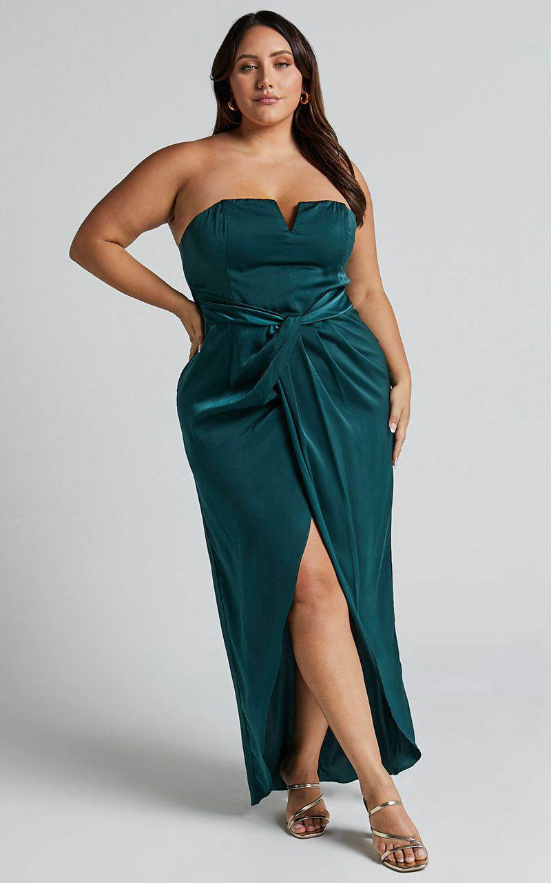 Showpo Rhyanna Midi Dress - Twist Front Strapless Dress Emerald | RJCFUB452